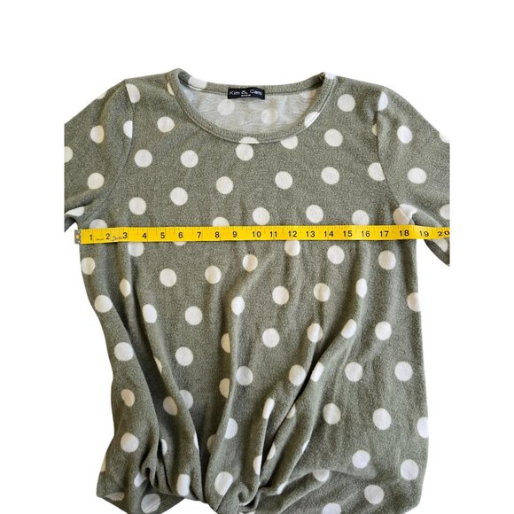 Kim & Cami Womens Polka Dot Long Sleeve Sweater Olive White Medium Soft - Picture 5 of 5